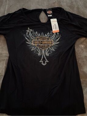 Harley-Davidson Black Short-Sleeve Tee with Studded Shield Graphic